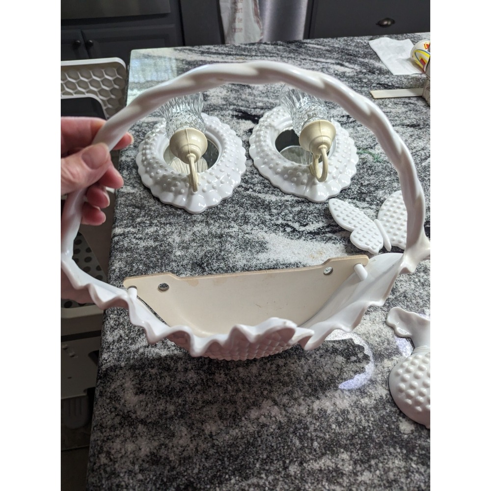 Vintage Burwood Grand Island Accessories Cottage 8pc White Hobnail Grouping Lot - Picture 3 of 16